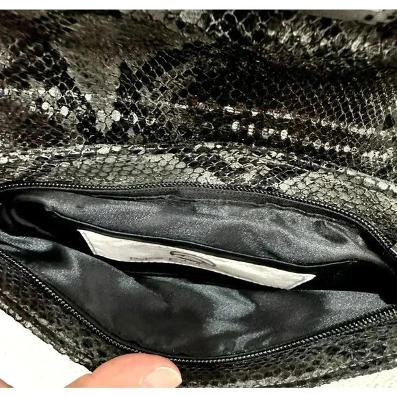 Big Buddha Faux Snake Skin sequin Clutch Purse black Shoulder Chain Strap y2k - Picture 9 of 9